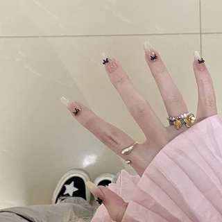 Rou Bao 50 ชิ้นเล็บภาษาฝรั่งเศสคําสีดํา Mini Bow Girly 3D เรซิ่นเล็บ Art DIY Charms ตกแต่ง