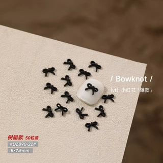Rou Bao 50 ชิ้นเล็บภาษาฝรั่งเศสคําสีดํา Mini Bow Girly 3D เรซิ่นเล็บ Art DIY Charms ตกแต่ง