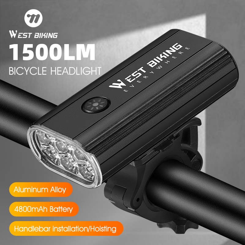 WEST BIKING ไฟหน้าจักรยาน 1500 Lumens IPX6 กันน้ํา 5 รุ่น โคมไฟ 4400mAh แบตเตอรี่อัจฉริยะ ควบคุมอุณหภูมิ ไฟฉาย อุปกรณ์เสริมจักรยาน