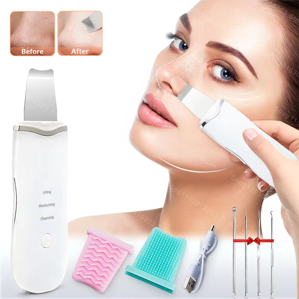 ไฟฟ้า Ultrasonic Skin Scrubber การสั่นสะเทือน Face Spatula Peeling Blackhead Remover ยกกระชับใบหน้าทําความสะอาด Ultrasonic Skin Care
