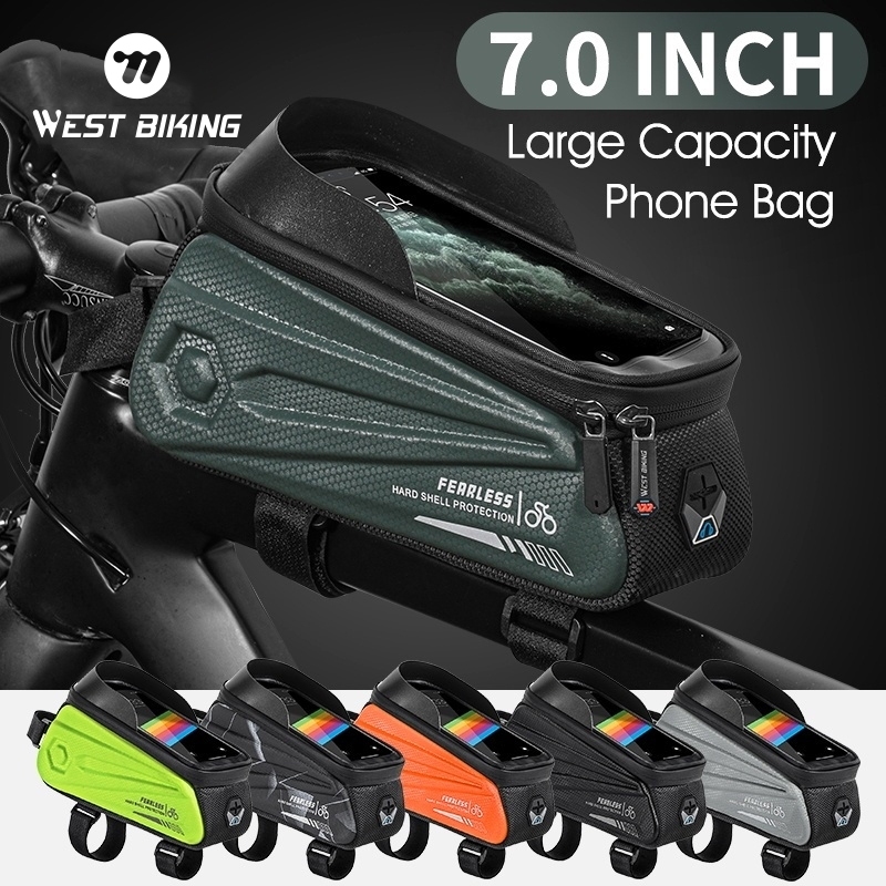 WEST BIKING กระเป๋าใส่โทรศัพท์มือถือ กันน้ํา หน้าจอสัมผัส 7.0 นิ้ว อุปกรณ์เสริม สําหรับจักรยานเสือภูเขา