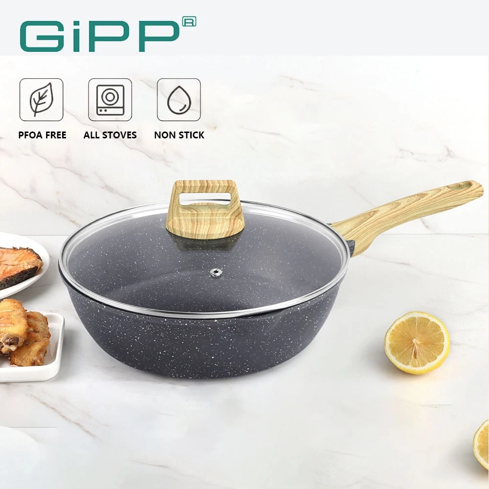 GIPP Non-Stick กระทะลึก 24/28 ซม. พร้อมฝาปิด PFOA ฟรีเหมาะสําหรับเตาตั้งพื้นทั้งหมด