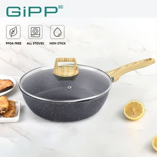 GIPP Non-Stick กระทะลึก 24/28 ซม. พร้อมฝาปิด PFOA ฟรีเหมาะสําหรับเตาตั้งพื้นทั้งหมด