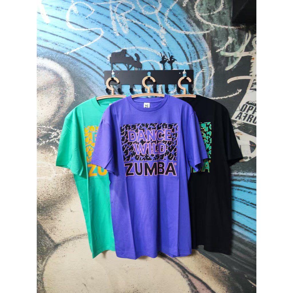 Zumba zumba ZW2024 Basic กีฬาฟิตเนสรอบคอผู้ชายผู้หญิงที่มีสีสัน Dopamine เสื้อผ้าเสื้อยืดครึ่งแขนผ้า