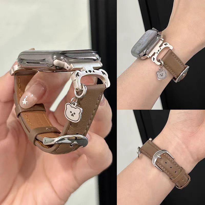 การ์ตูนหมีจี้สายหนังสําหรับ ฉันดู พิเศษ ชุด iwatch Series 11 10 9 8 7 6 5 กับ 4 3 2 1ลําลองโลหะหัวเข็มขัดสร้อยข้อมือสําหรับ iดู 49 มม.46 มม.41 มม.45 มม.44 มม.40 มม.42 มม.38 มม.