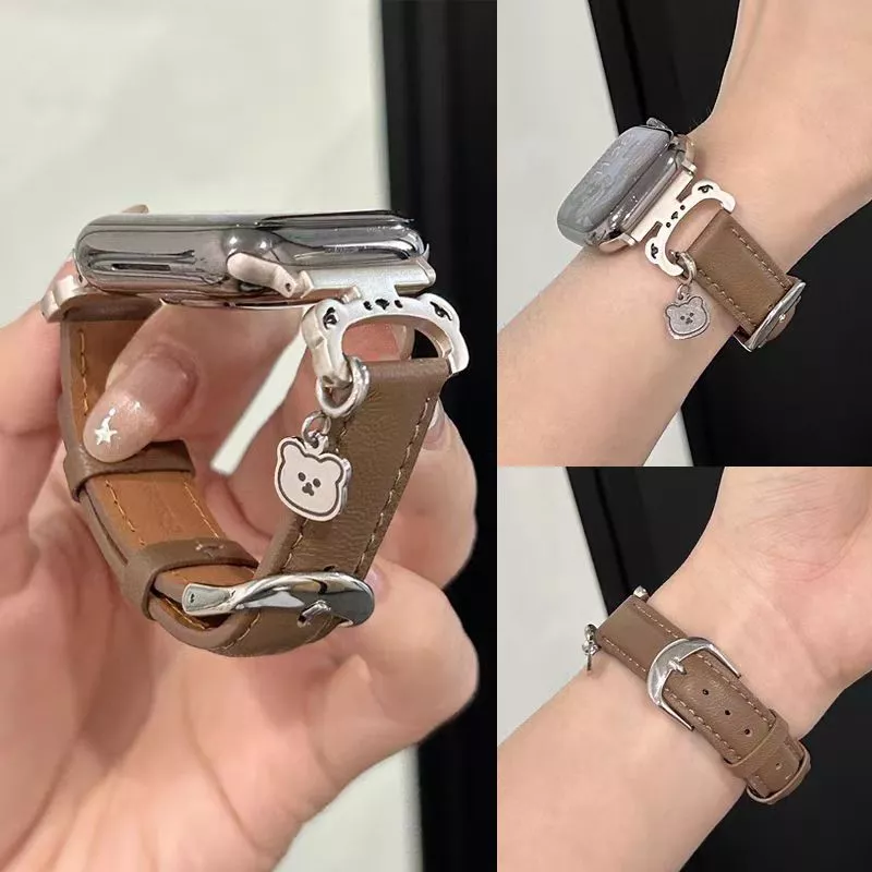 การ์ตูนหมีจี้สายหนังสําหรับ ฉันดู พิเศษ ชุด iwatch Series 11 10 9 8 7 6 5 กับ 4 3 2 1ลําลองโลหะหัวเข็มขัดสร้อยข้อมือสําหรับ iดู 49 มม.46 มม.41 มม.45 มม.44 มม.40 มม.42 มม.38 มม.