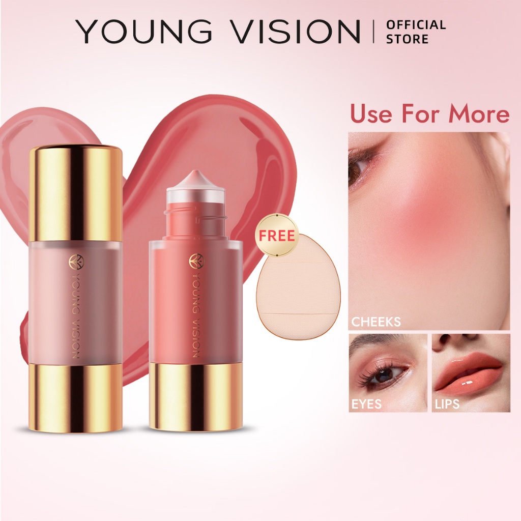 YOUNG VISION บลูช์เช็ดหน้าแบบเหลว 7 สี ด้วยระบบหยดยา ที่ช่วยให้ผิวหน้าสดชื่นและรักษาความชุ่มชื้น