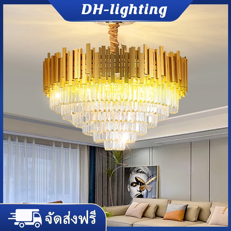 คริสตัลสีทองห้องนั่งเล่นโคมไฟร้านอาหารที่ทันสมัยจี้แสงนอร์ดิกห้องนอนที่เรียบง่ายนําโคมระย้า