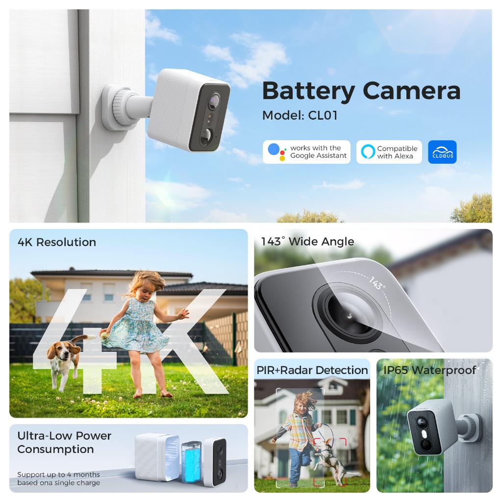 Lndu CL01 4K แบตเตอรี่กล้องวงจรปิดไร้สายกล้องกลางแจ้ง Full Color Night Vision Home Security กล้องอินฟราเรด Night Vision APP ควบคุม