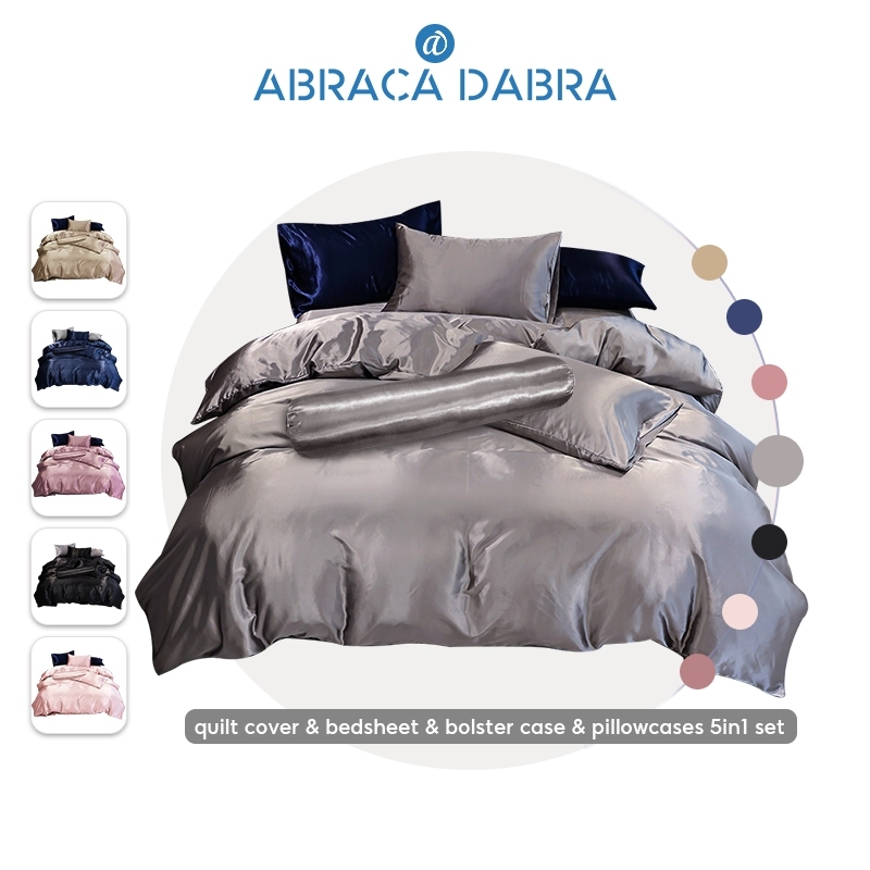 Abraca Dabra 5 in 1 ชุดเครื่องนอนติดตั้งผ้าไหมนุ่มพิเศษผ้านวมแข็ง + ปลอกหมอน + ผ้าปูที่นอน + ปลอกหมอนด้านข้างชุดซิปคุณภาพสูงระบายความร้อน 3 ฟุต/3.5 ฟุต/5 ฟุต/6 ฟุต