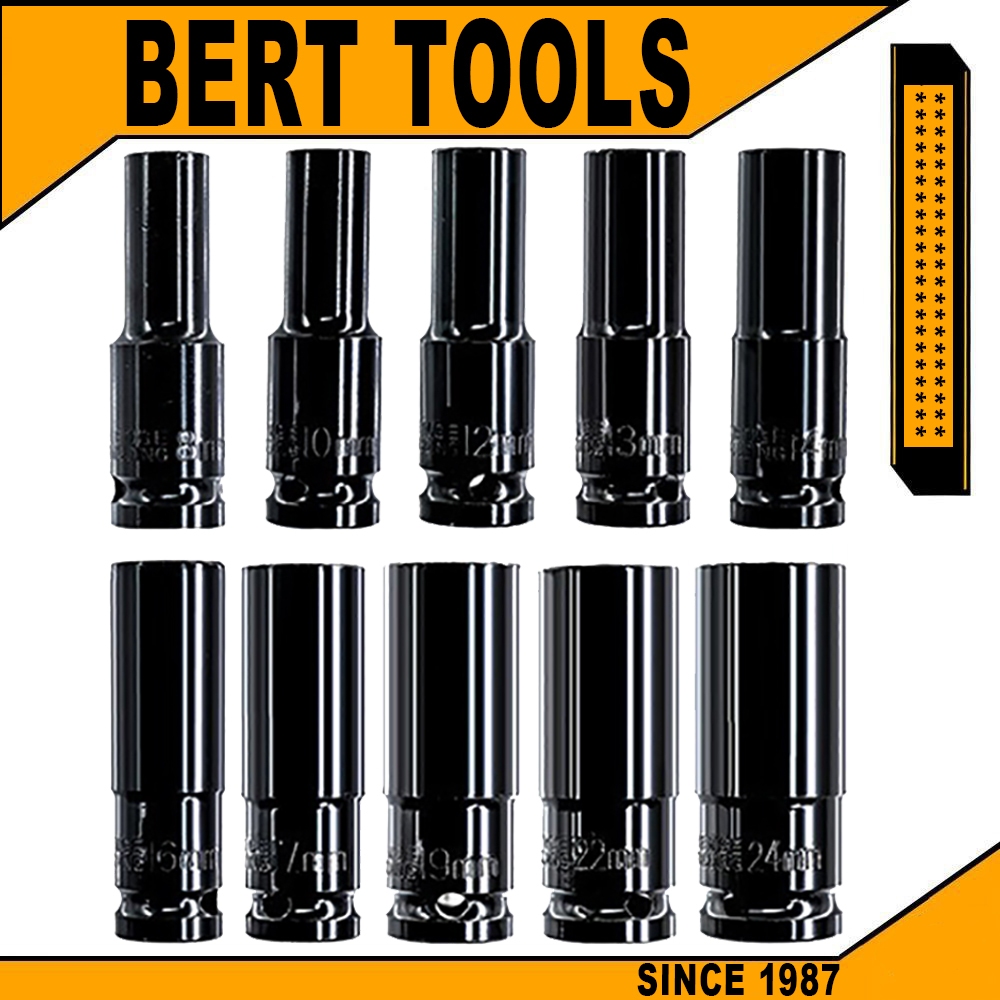 BERT ｜1/2 นิ้วลูกบล็อกยาว ชุดบ็อก ชุดลูกบล็อกยาว ชุดบล็อก ชุดประแจไฟฟ้า ลูกบล็อคลมยาว ลูกบล็อกดำ ลูกบล็อกยาว 8-32 มม