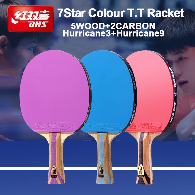 Original DHS 7Star ไม้ปิงปอง 5Wood + 2 Carbon Ping Pong Bat Paddle พร้อม Hurricane3/Hurricane9 ยางยา