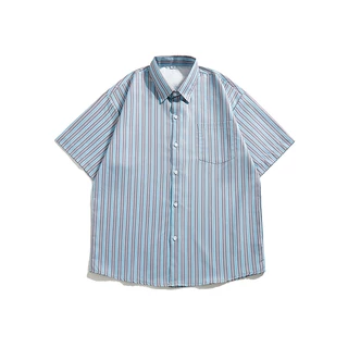 ProMan-เสื้อเชิ้ตวินเทจสไตล์ญี่ปุ่น ลายทาง ลำลองแมทช์ลุคง่าย แบบหลวม