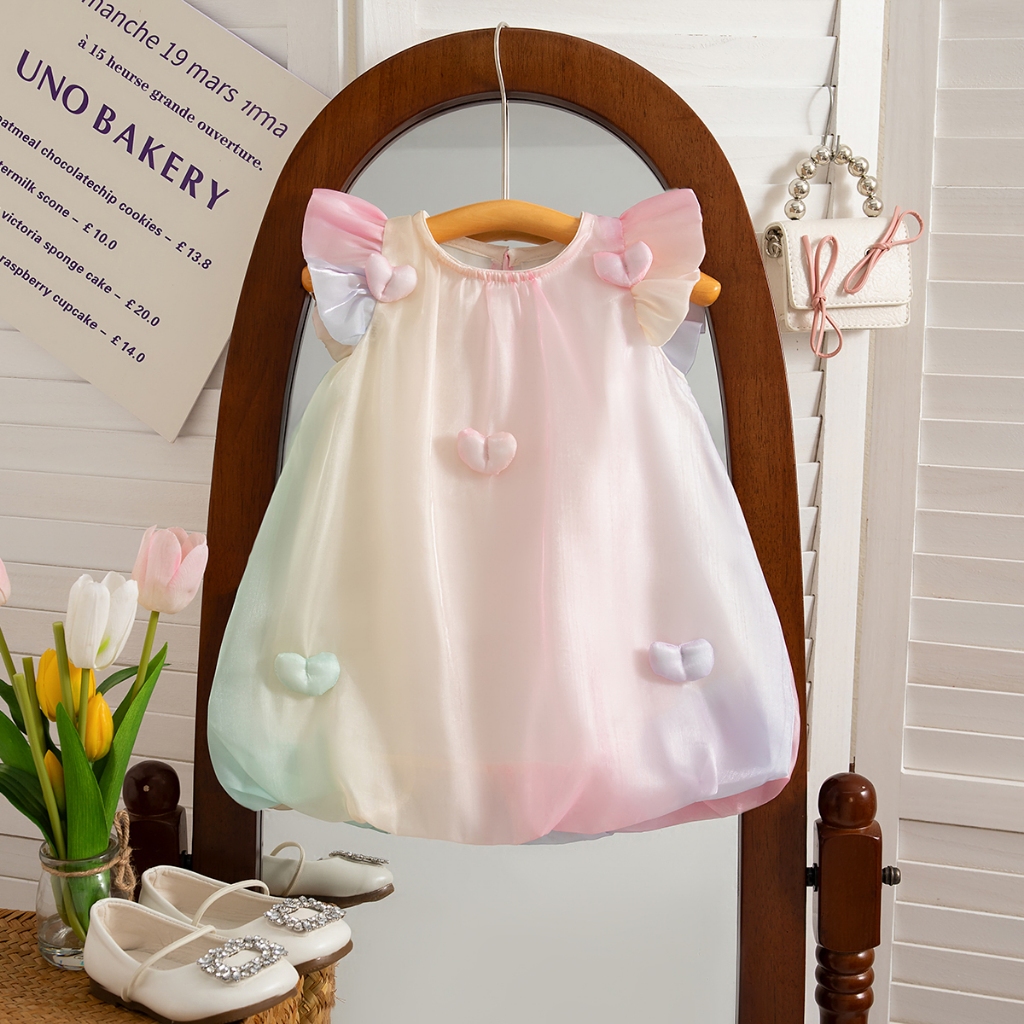 (0-3 ปีเด็กสาวชุดเจ้าหญิง) ฤดูร้อนใหม่ไล่โทนสีรักเสื้อผ้าเด็กแขนกุด