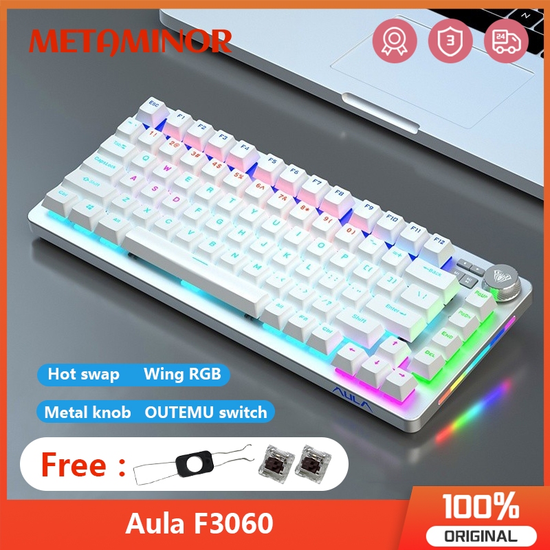 Aula F3060 คีย์บอร์ดแบบกลไกพร้อม Knob Hot Swap Mixed Light 75% คีย์บอร์ดเกมแบบมีสายสําหรับแล็ปท็อป