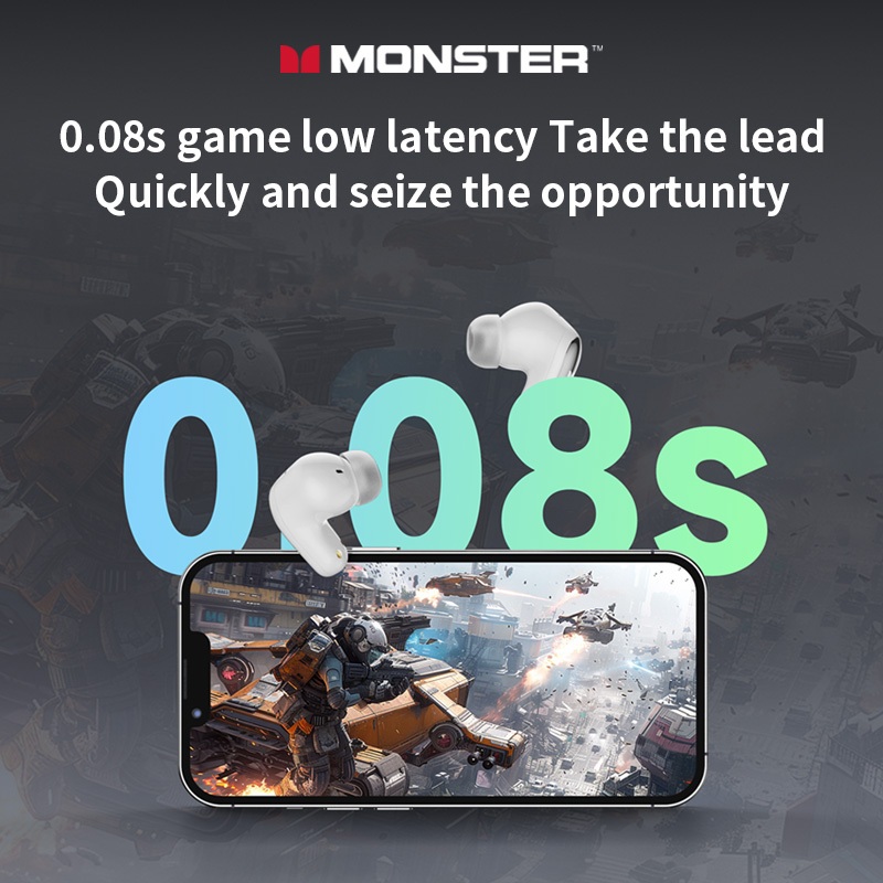 Monster MQT52 หูฟังไร้สายบลูทูธ Bluetooth 5.4 HD Calls คุณภาพเสียงไฮไฟการ ลดเสียงรบกวน หูฟัง สําหรับ เกม - ภาพย่อย 4