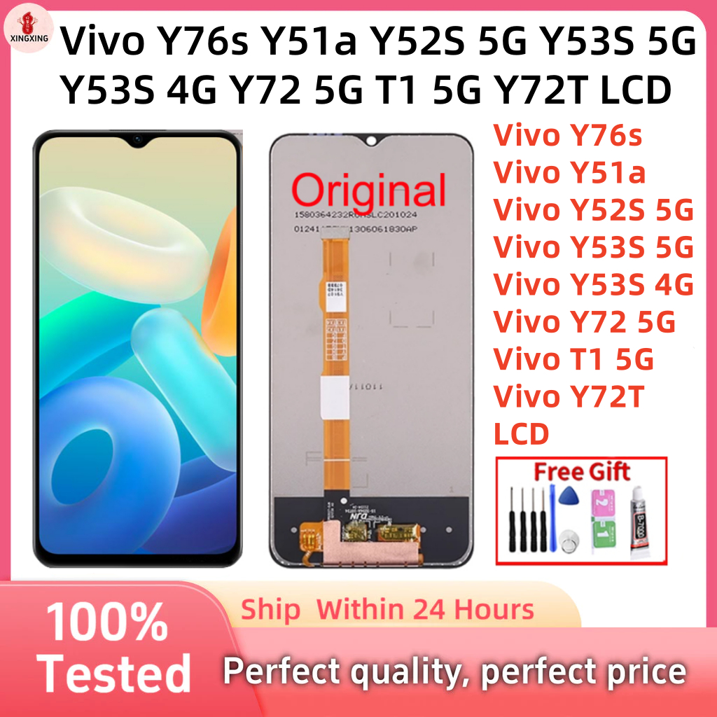 สําหรับจอแสดงผล Vivo Y76s Y51a Y52S 5G Y53S 5G Y53S 4G Y72 5G T1 5G Y72T เปลี่ยนหน้าจอสัมผัส LCD