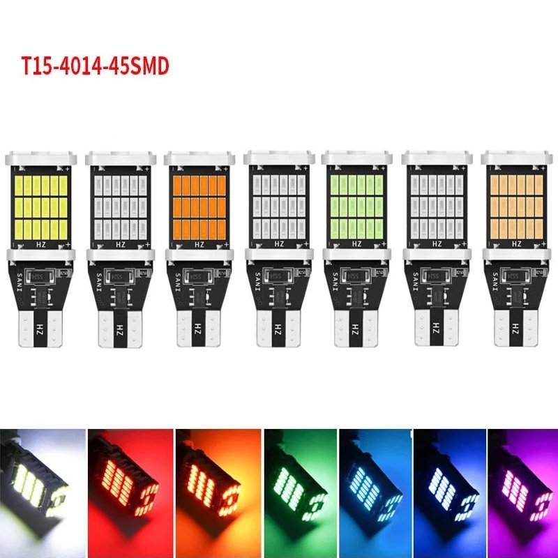 T15 W16W 921 912 T16 902 หลอดไฟ LED พลังงานสูง 45 ชิ้น 4014SMD Super Bright 1200LM เปลี่ยนสําหรับรถยนต์ย้อนกลับสีขาวสีแดง