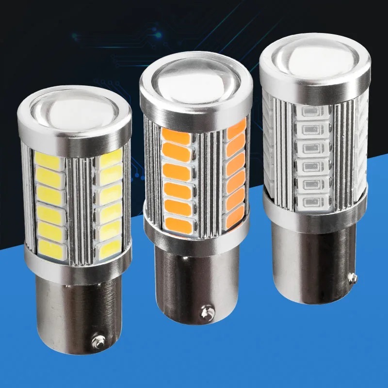 1pcs 1156 P21W BA15S 33 SMD 5630 5730 LED รถสํารองไฟมอเตอร์เบรคหลอดไฟวิ่งกลางวันสีขาวสีแดงสีส้ม Ambe