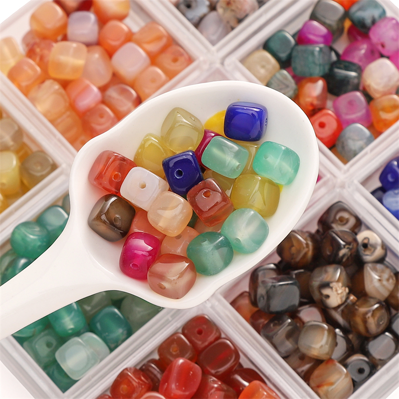 [8 มม.] ลูกปัดอาเกตสีเทียมลูกปัดอาเกตสี่เหลี่ยม DIY ทําด้วยมือ 10 ชิ้น