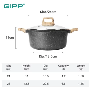 GiPP หม้อซุป หม้อกระทะแบบไม่ติด 24/28 ซม. พร้อมฝาปิด ใช้ได้กับเตาทั้งหมด ส่งจากไทย