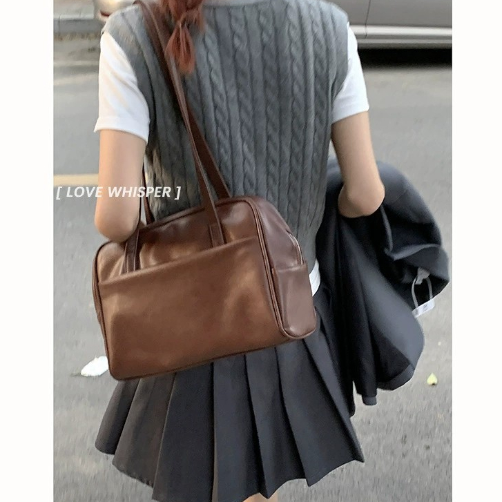 Juststar กระเป๋าสะพายไหล่ผู้หญิงสไตล์เกาหลีความจุขนาดใหญ่ Retro Underarm Tote Bag