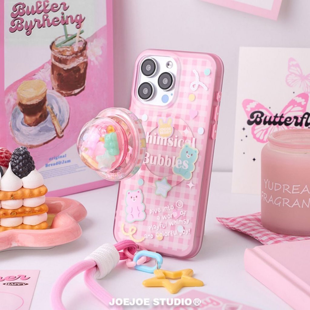 JOEJOE เคสโทรศัพท์ ลาย Bubble Bear For Use กับ iPhone 16 Pro Max/15 Pro/14/13/12 แบบด้านสองชั้น น่ารักลายสก็อต รองรับฟีเจอร์แม่เหล็ก กันกระแทก สไตล์พรีเมียม