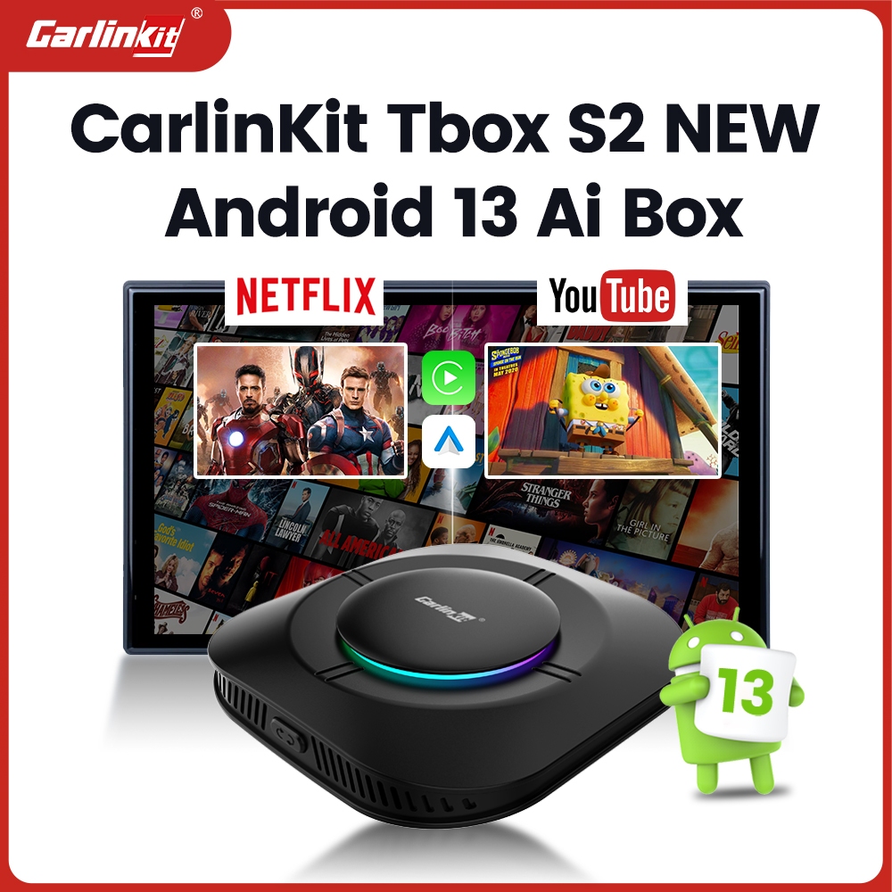 CarlinKit S2 CarPlay Ai Box SM6115 8 core Android 13 TV Video Streaming Box 4+64G สําหรับรถยนต์ไร้สา