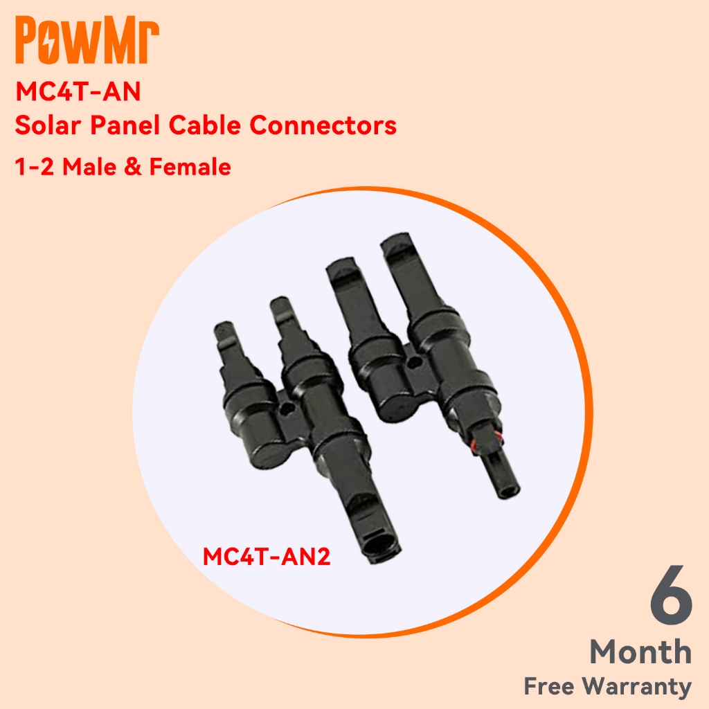 【จัดส่งในพื้นที่】PowMr สายเคเบิลเชื่อมต่อแผงพลังงานแสงอาทิตย์ MC4 T ตัวผู้ และตัวเมีย 1-2 3 4 5 6 กันน้ํา MC4T-AN