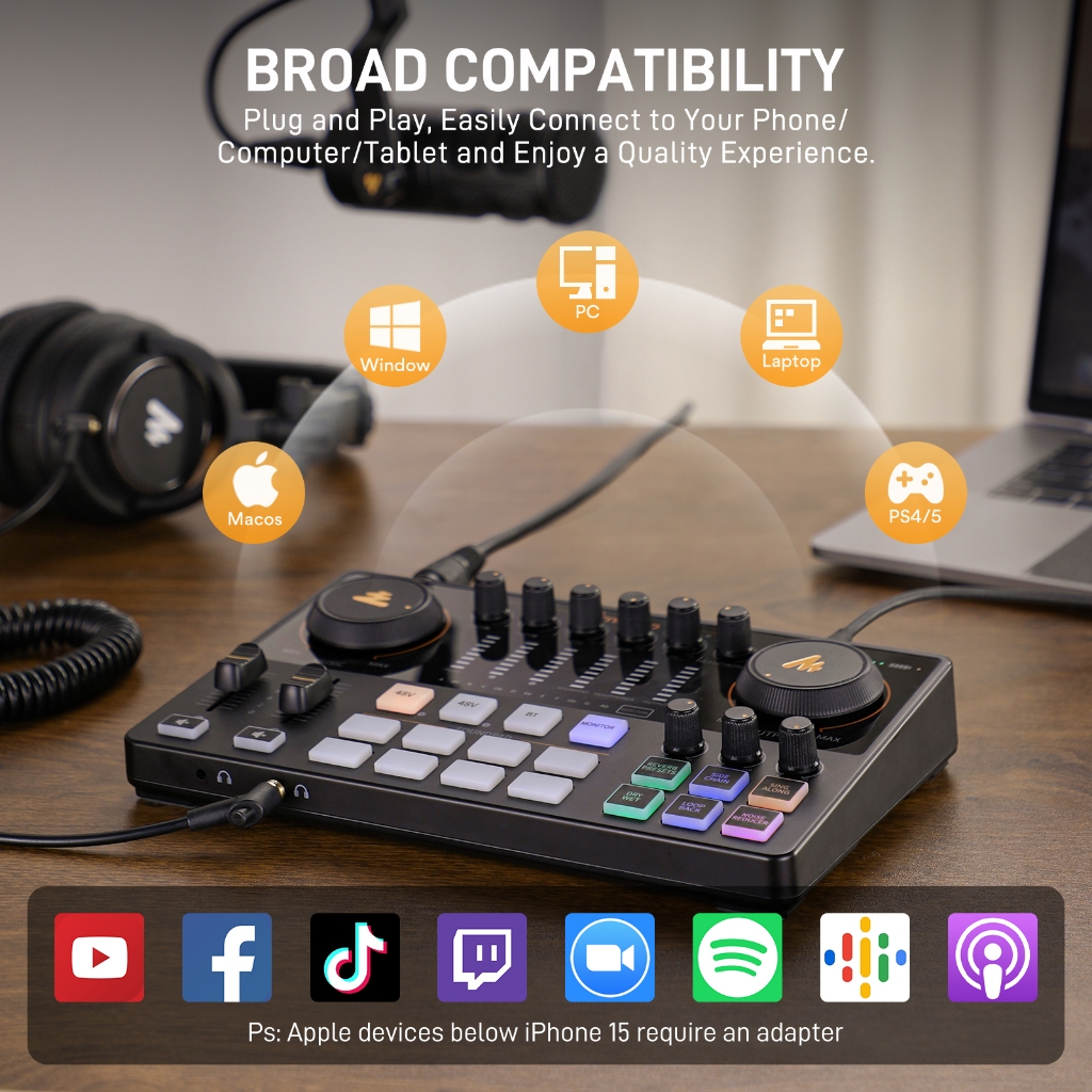 Maono AME2-Gen2 Podcast Mixer Audio Interface การ์ดเสียงพร้อมอินพุต XLR คู่, ชุดสตูดิโอมิกซ์เสียงบันทึกแบบมืออาชีพสำหรับการออกอากาศ /Singing/amsr/livestreaming