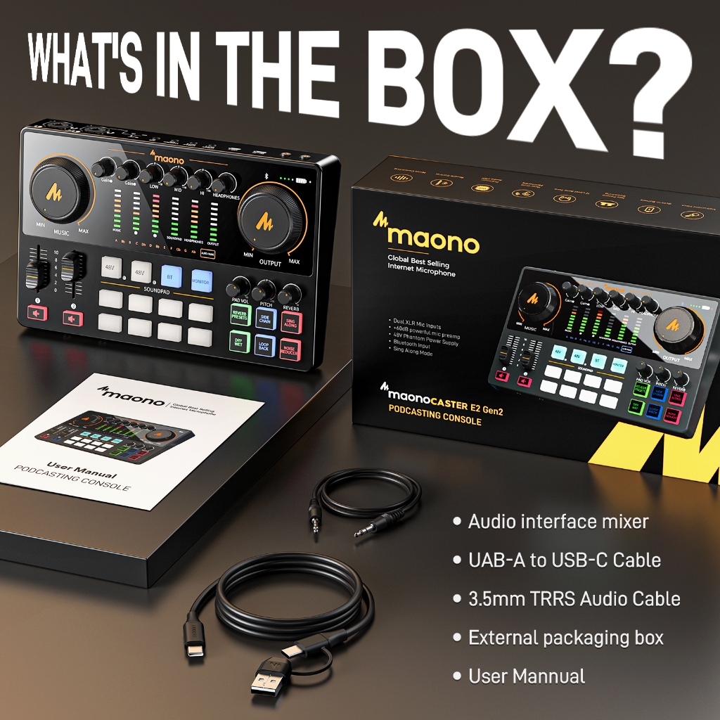 Maono AME2-Gen2 Podcast Mixer Audio Interface การ์ดเสียงพร้อมอินพุต XLR คู่, ชุดสตูดิโอมิกซ์เสียงบันทึกแบบมืออาชีพสำหรับการออกอากาศ /Singing/amsr/livestreaming