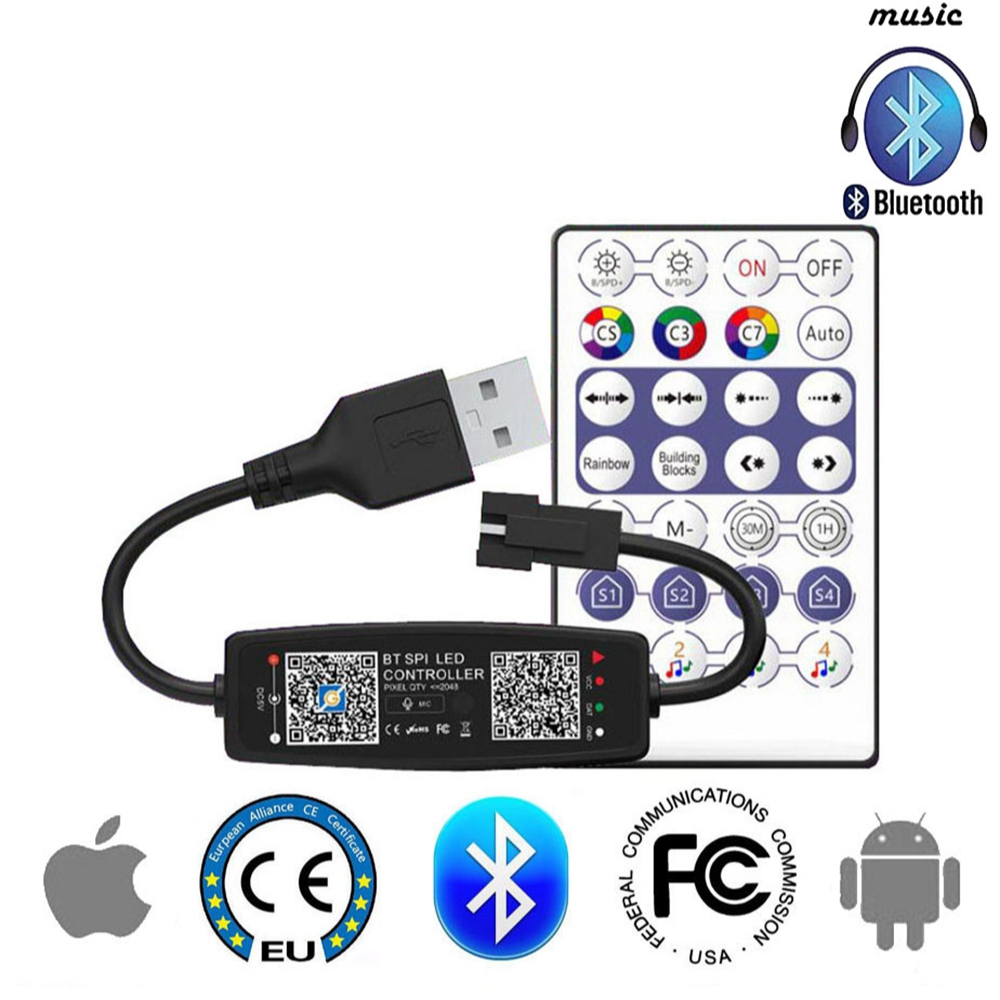 WS2812B LED Controller บลูทูธเพลงสําหรับ WS2811 WS2812 LED Strip Light ระยะไกล DC USB5-24V