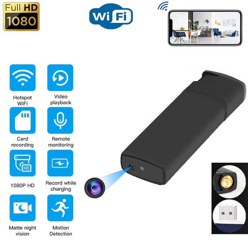 Wifi HD 1080P เครื่องบันทึกกล้องวิดีโอไฟแช็กกลางคืนขนาดเล็กแบบพกพา