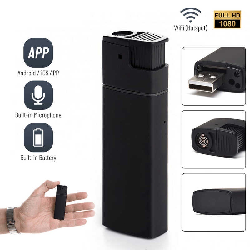 Wifi HD 1080P เครื่องบันทึกกล้องวิดีโอไฟแช็กกลางคืนขนาดเล็กแบบพกพา