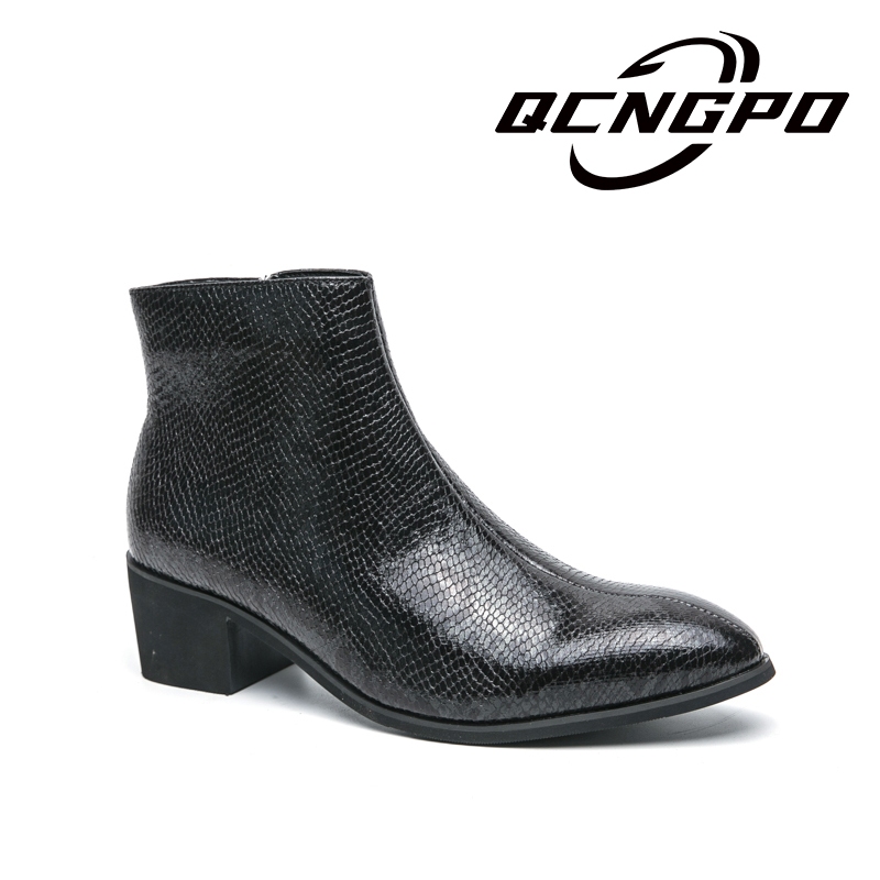 Man Heel Chelsea Boots Retro Medium Cut Ankle Shoes Printing Business Leather Boots