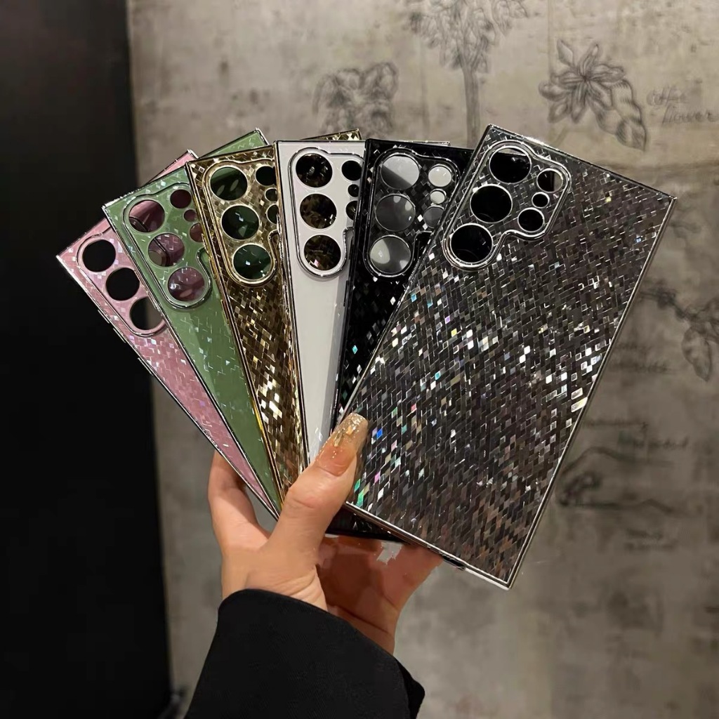 ขั้นสูง รูปสี่เหลี่ยมขนมเปียกปูน โมเสก เป็นประกาย เคส Samsung Galaxy S25 Ultra S24 Ultra S22 S23 Ultra S24 S25 Plus + Case IMD ชุบ ป้องกันการตก แข็ง เป็นกลาง เคส