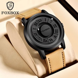 FOXBOX New Fashion Design Watches Men Personality Creative Magnetic Rolling Beads Quartz Leather&Stainless Steel Waterproof Casual LIGE Sport Watch For Men