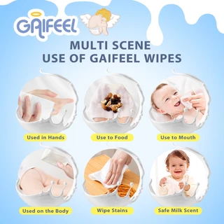 【ซื้อ 3 แถม 3】GAIFEEL ผ้าเช็ดเปียกกลิ่นนมวัว ผ้าเช็ดเปียกไร้แอลกอฮอล์ 80 แผ่นต่อแพ็ค