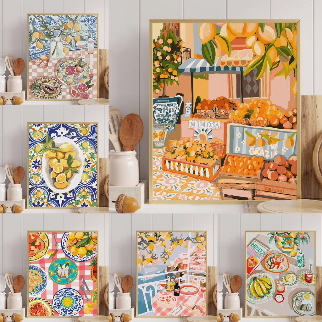 ลอยไป ภาพวาดระบายสีตามตัวเลข ภาพประกอบอาหาร ภาพวาดตามจํานวนภาพวาดตกแต่งผนังสําหรับห้องนั่งเล่นตกแต่งบ้าน