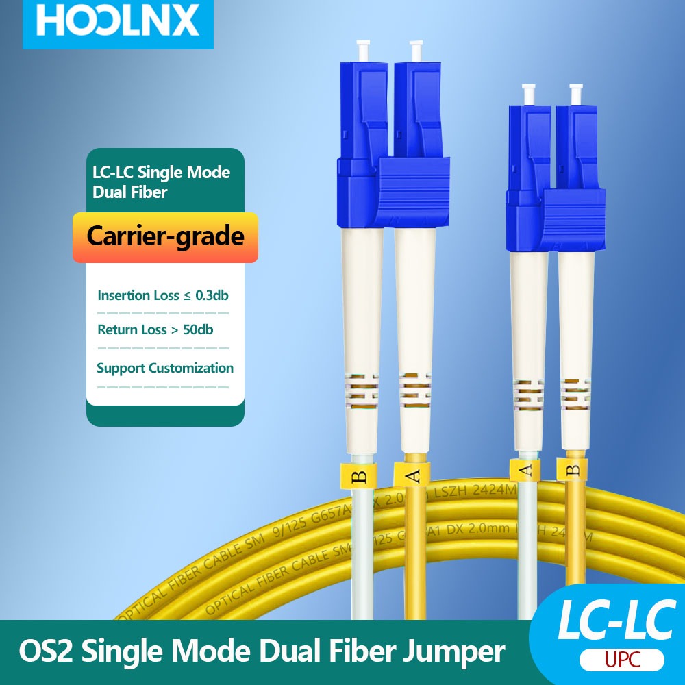 HOOLNX OS2 LC ถึง LC สายแพทช์แสงดูเพล็กซ์โหมดเดียว, เส้นผ่านศูนย์กลาง 2.0 มม., วัสดุ LSZH, ความยาวที่กําหนดเอง 0.5-100M