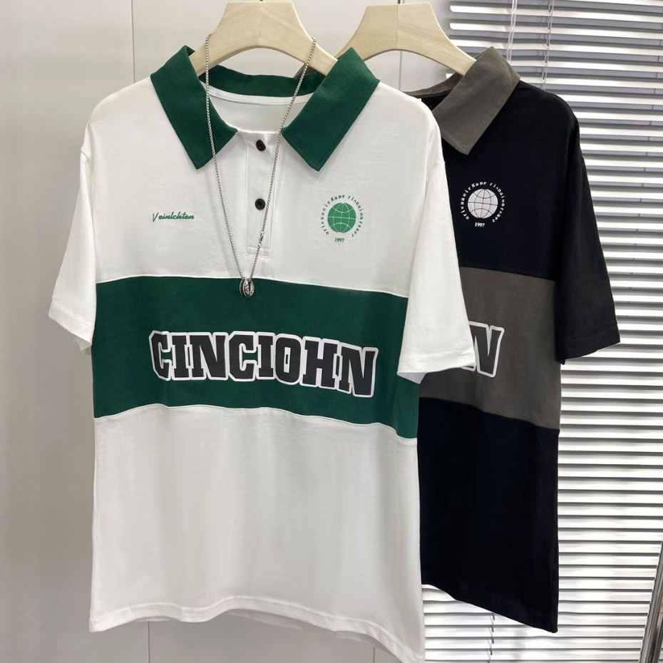 ProMan-เสื้อโปโลวินเทจสไตล์อเมริกัน  รุ่นเดียวกันทั้งชายและหญิง  พิมพ์ลายตัวอักษร  ลำลอง  ยอดนิยม