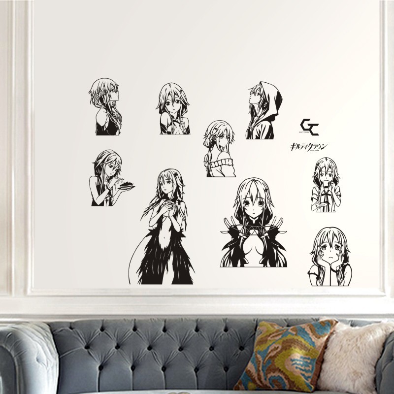 Guilty Crown Wall Decal YUZURIHA INORI ไวนิลสติ๊กเกอร์ติดผนังตกแต่งตกแต่งบ้านอะนิเมะรถ