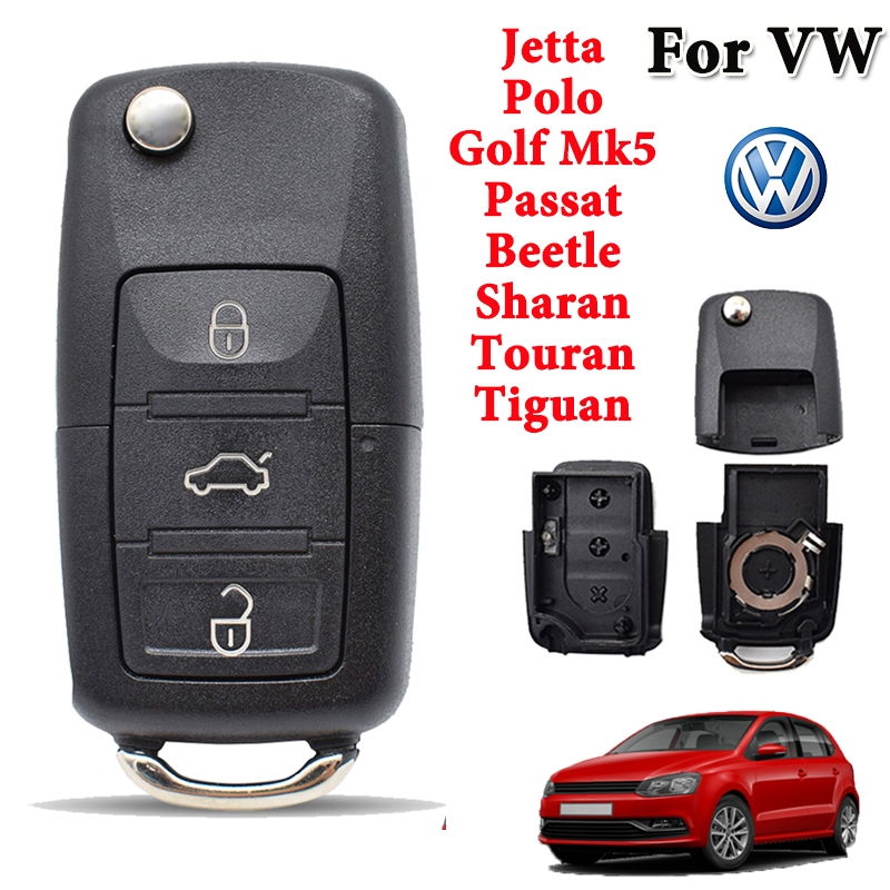 Vw 3 ปุ่มพับ Remote Flip Key Fob สําหรับ Volkswagen Jetta Polo Golf Mk5 Passat Beetle Sharan Touran Tiguan สมาร์ทคีย์ Shell