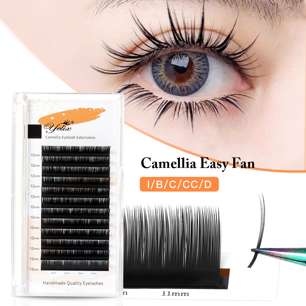 Yelix ธรรมชาติ Camellia Lash Extensions Multi-ความยาวง่ายพัดลม Eyelash Extension รัสเซีย Volume Premade ขนตาปลอม