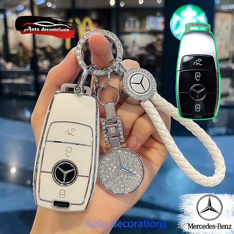 Mercedes Benz ฝาครอบกุญแจรถเหมาะสําหรับ CE W222 W176 W205 W213 C257 H247 X247 X253 W167.etc พวงกุญแจเงิน
