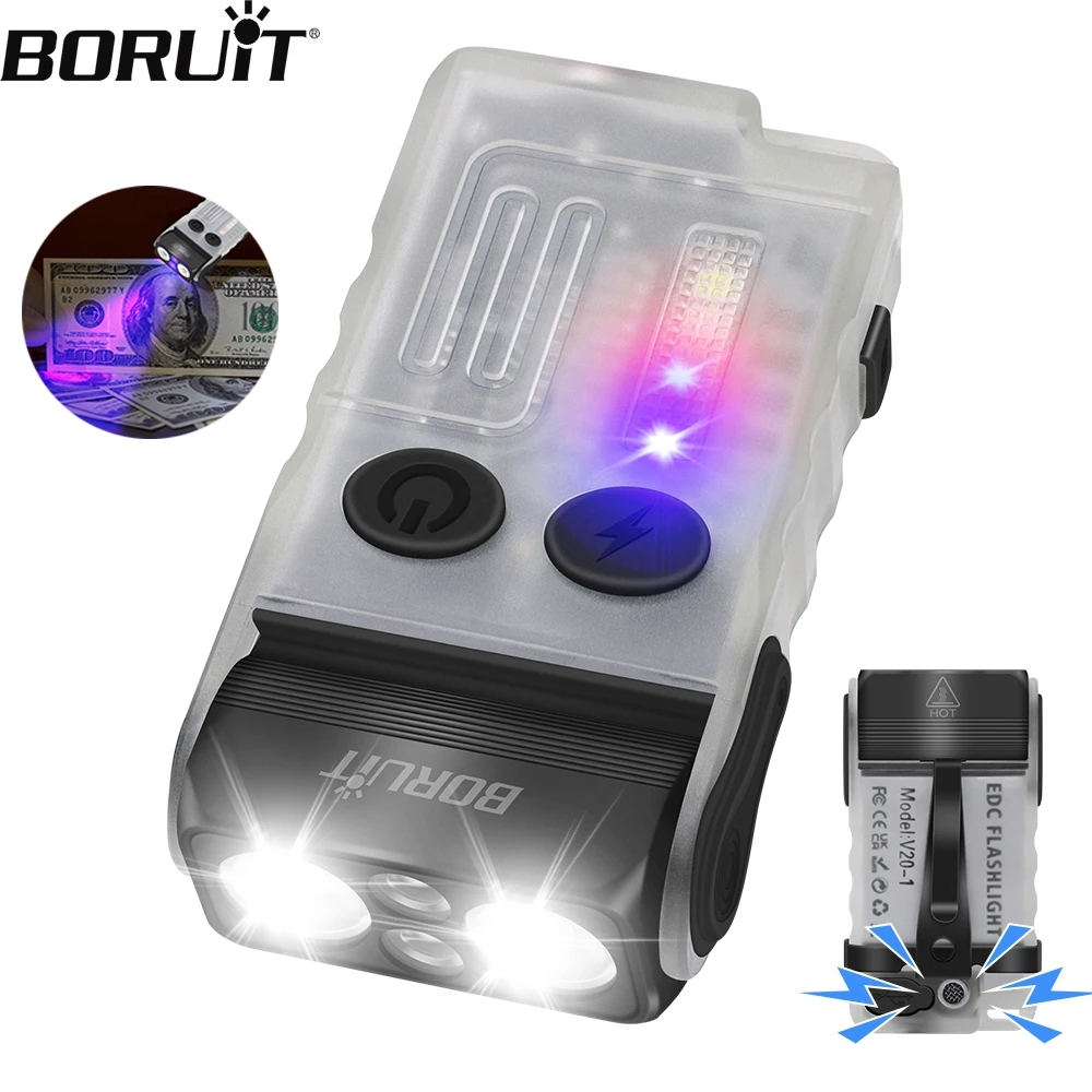 Boruit V20-1 พวงกุญแจ EDC ไฟฉาย LED แบบพกพามินิไฟฉาย Type-C ชาร์จทํางานไฟฉาย UV กันน้ําพร้อมแม่เหล็ก