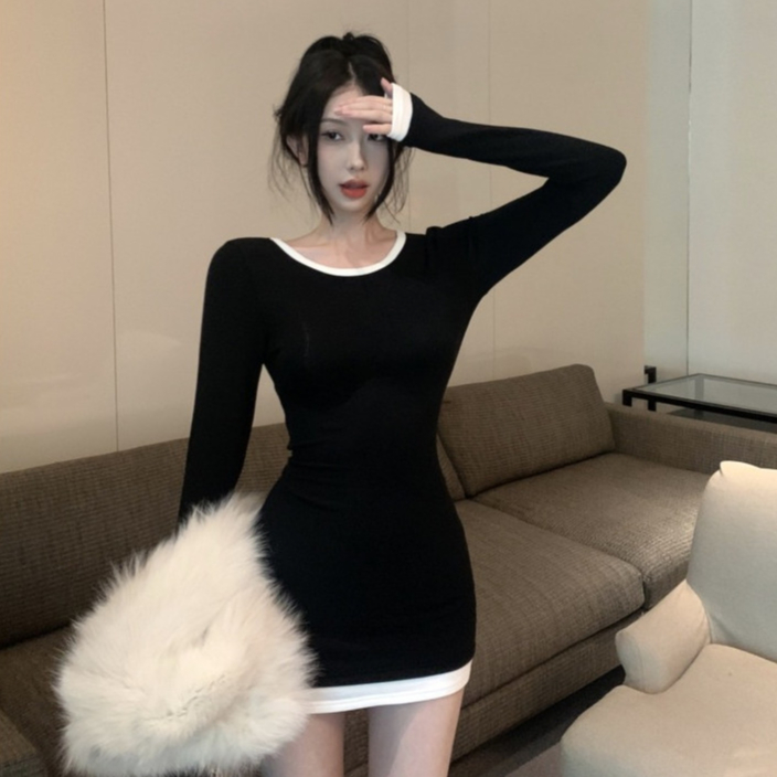 Laterme ชุดเดรสยาว แขนยาวทรงสลิมฟิต สีพื้น หรูหรา สําหรับผู้หญิง