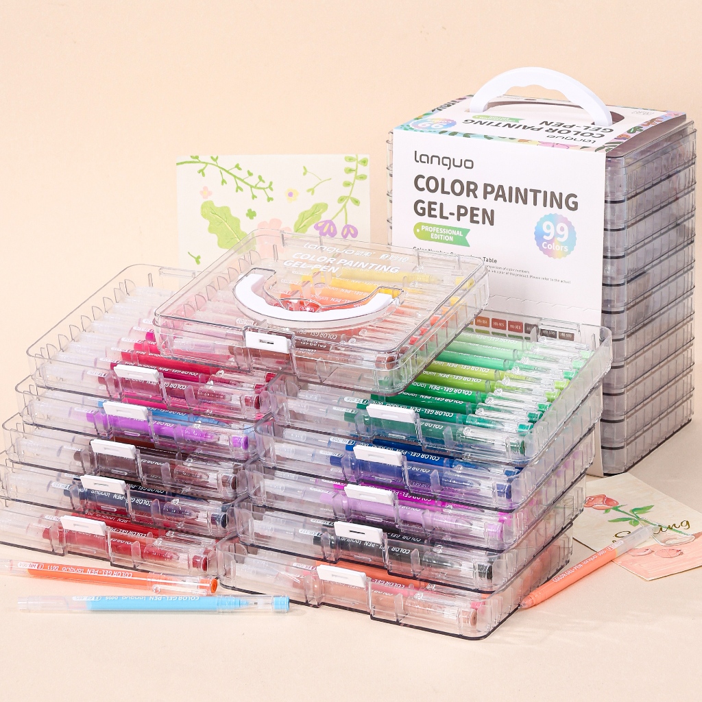 หลางกัว คู่มือชุดปากกา ร่วม-ยี่ห้อ 99 สีปากกาเจลภาพวาดพิเศษความจุขนาดใหญ่ซ้อนสีทึบแสงหลายสีภาพวาดปีใหม่กล่องของขวัญเด็กนักเรียนของขวัญปีใหม่