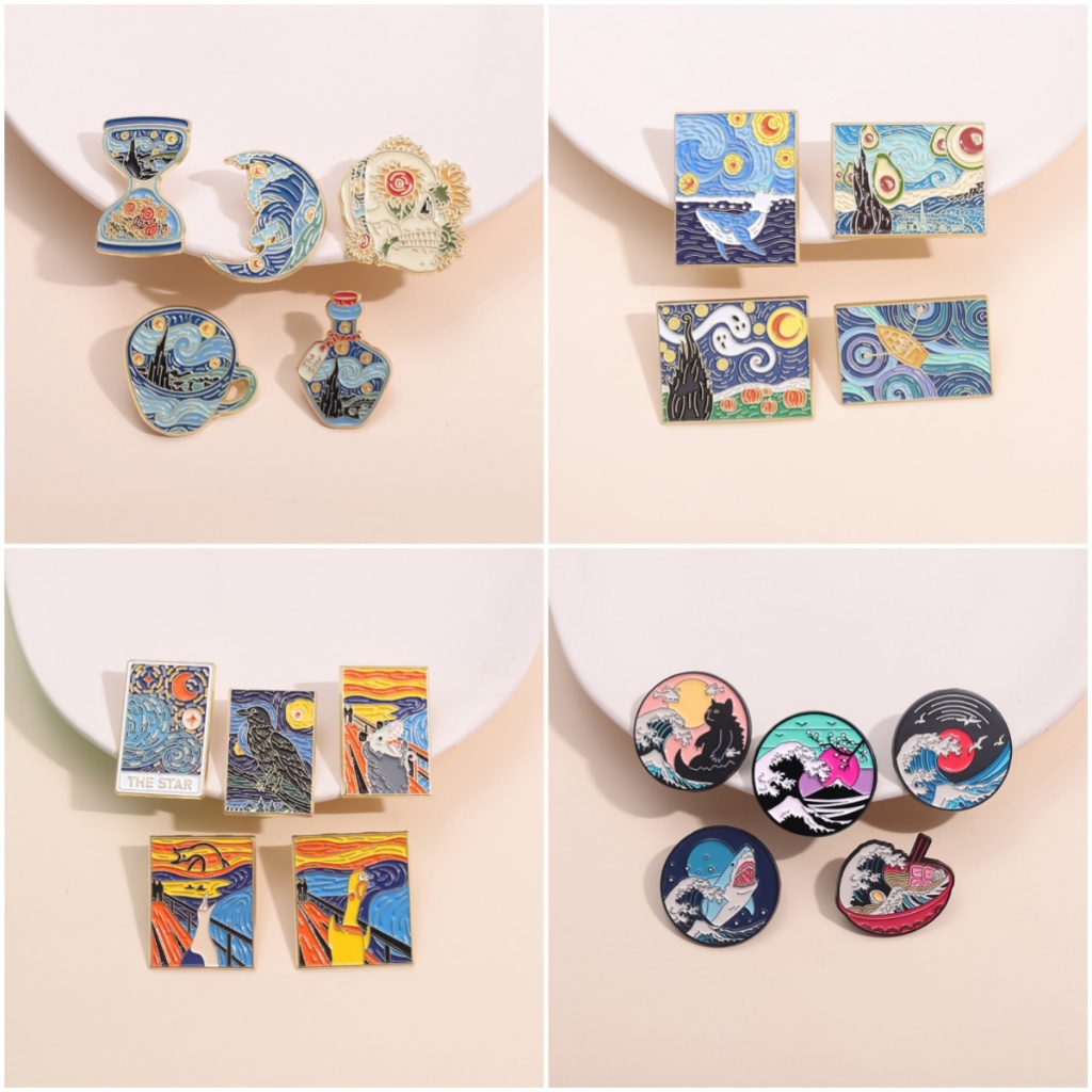 Creative Art ภาพวาดสีน้ํามันเคลือบ Pin Van Gogh Starry รูปที่ 2