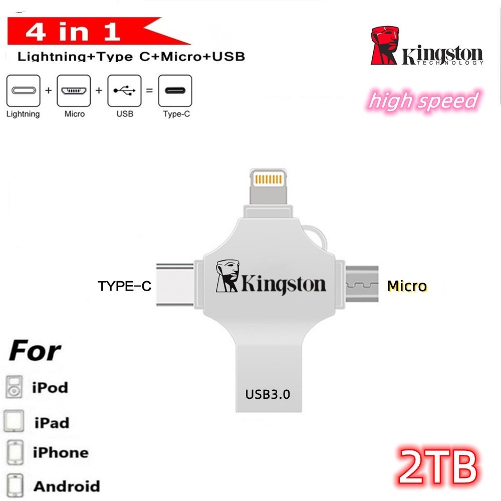 2tb kingston Usb3.0 แฟลชไดรฟ์ 4 in 1 โลหะ Otg Micro an type-c Pendrive สี่สล็อต U Disk สําหรับ iP/ho/ne Android pc อุปกรณ์จัดเก็บข้อมูลภายนอก
